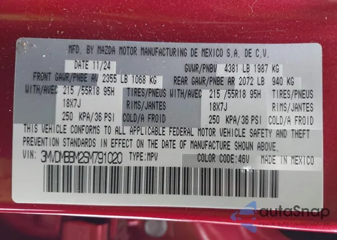 2025 Mazda Cx-30 2.5 S Select Sport z USA, uszkodzony, nr VIN 3MVDMBBM2SM791020